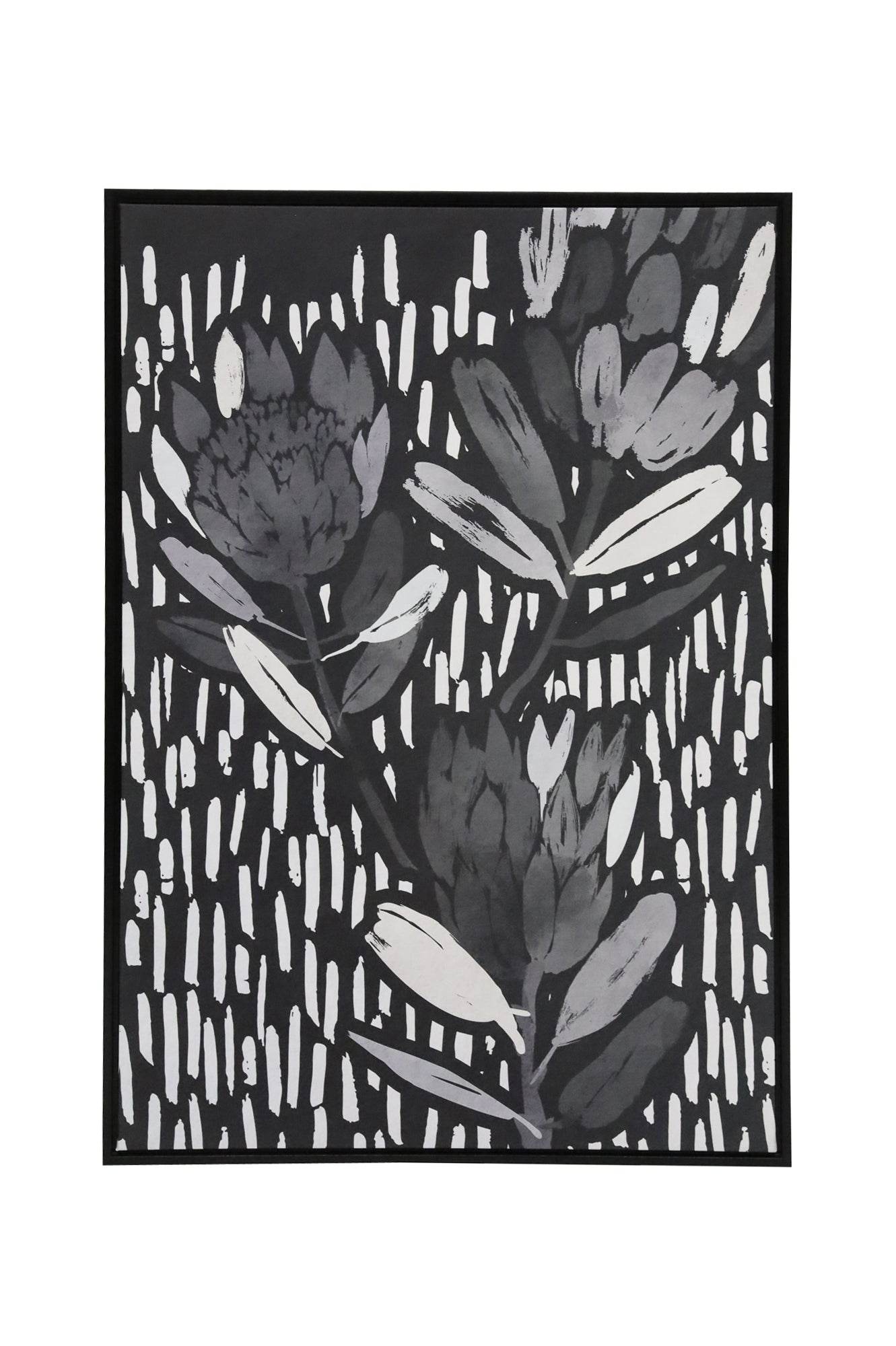 Protea | Monochrome Floral Canvas Print In Black Frame - Mirra Interiors