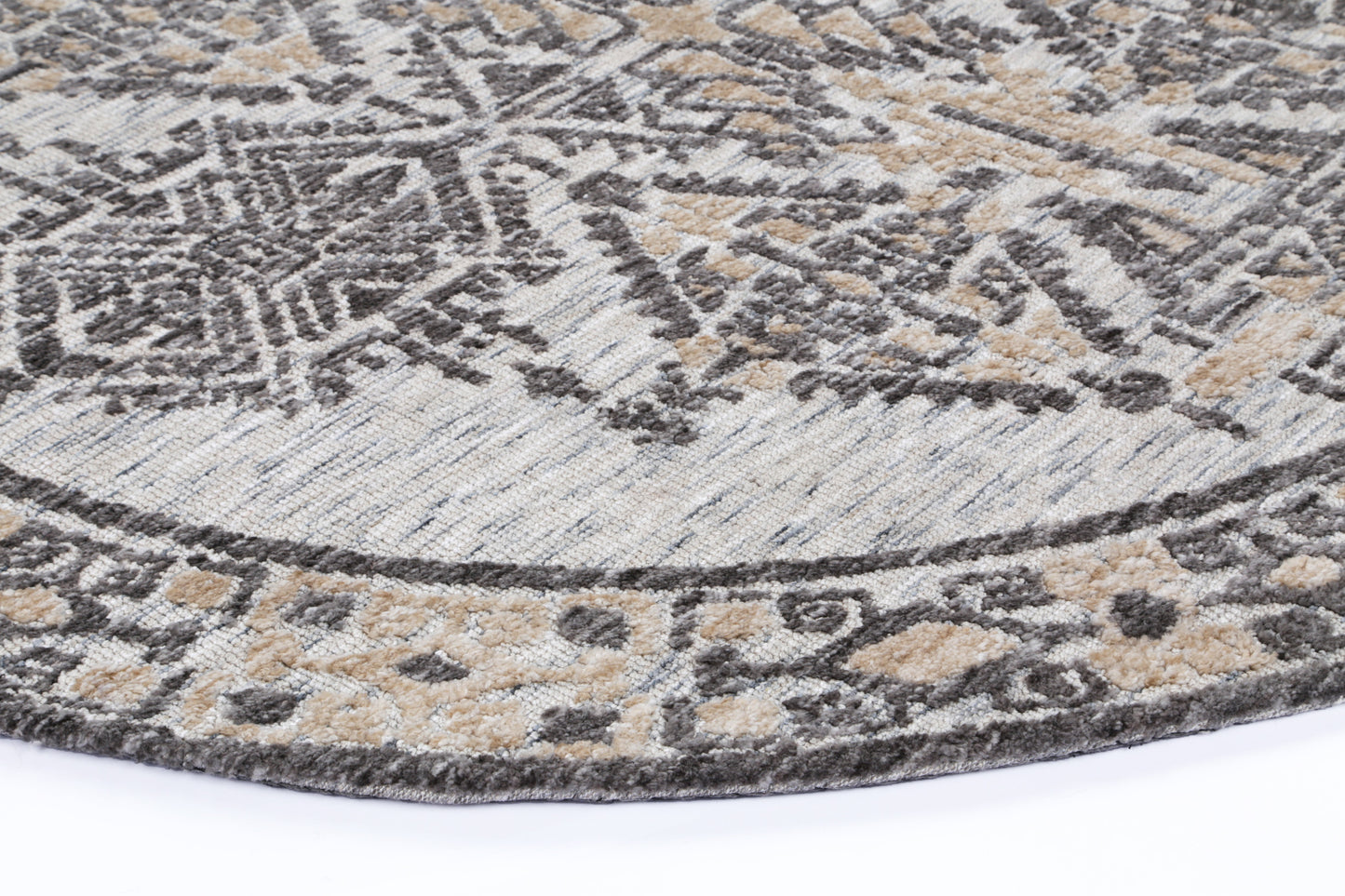Amritsar | Beas Cotton Blend Round Rug - Charcoal & Beige