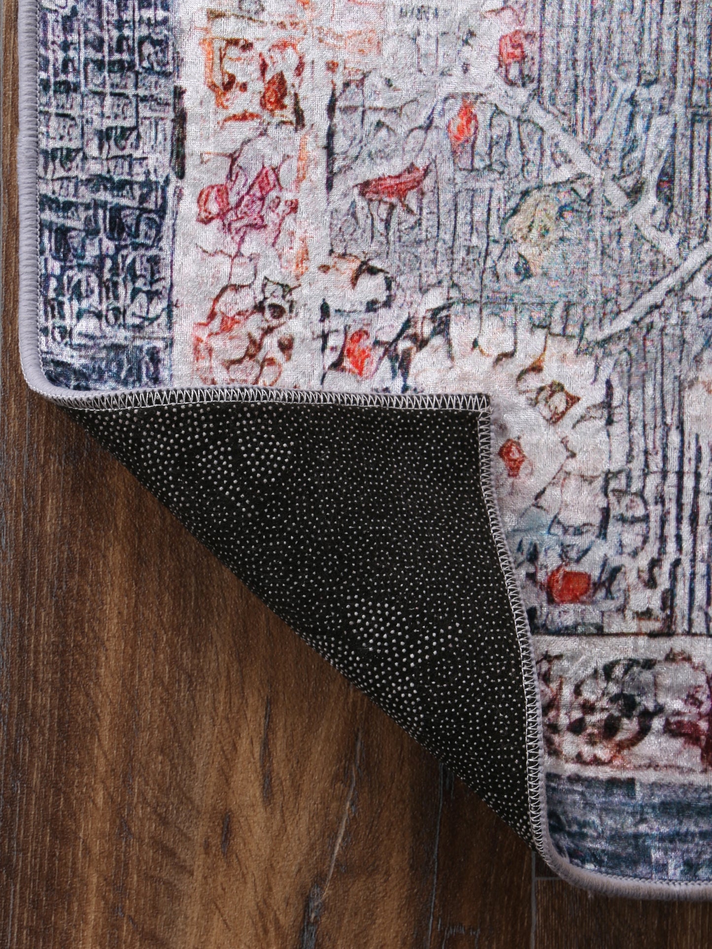 Angelic Distressed Floral Grey Multi Non-Slip Rug - ANGE12