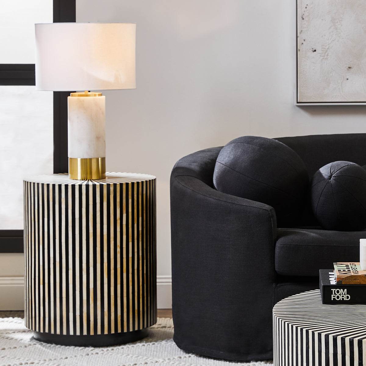 Pablo | White Marble Table Lamp Brass (White Shade) - Mirra Interiors