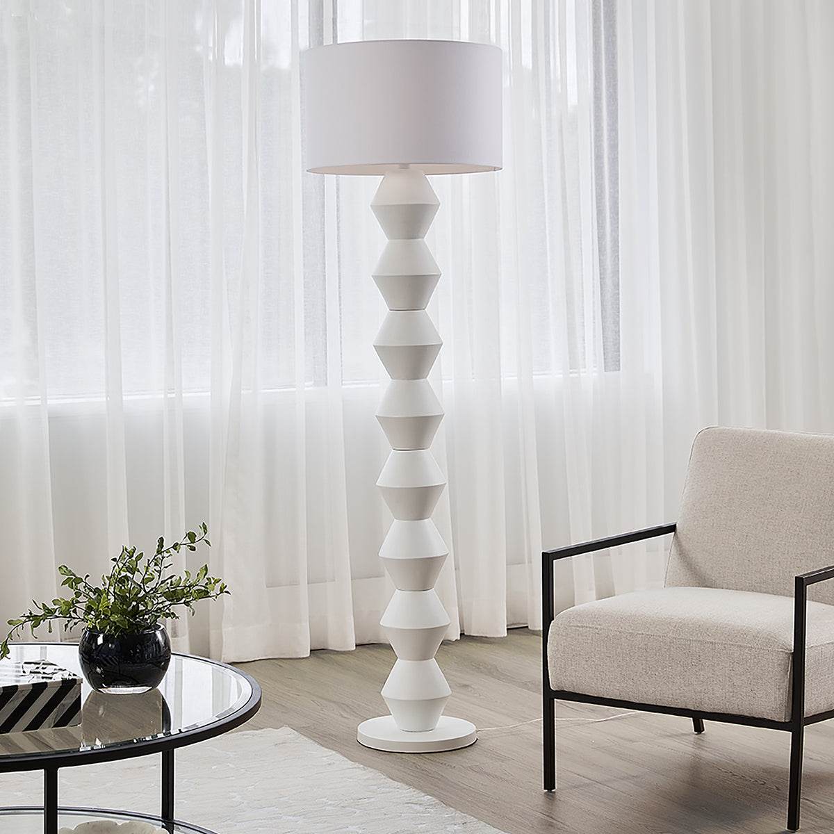 Avery | Resin Geometric Floor Lamp White - Mirra Interiors