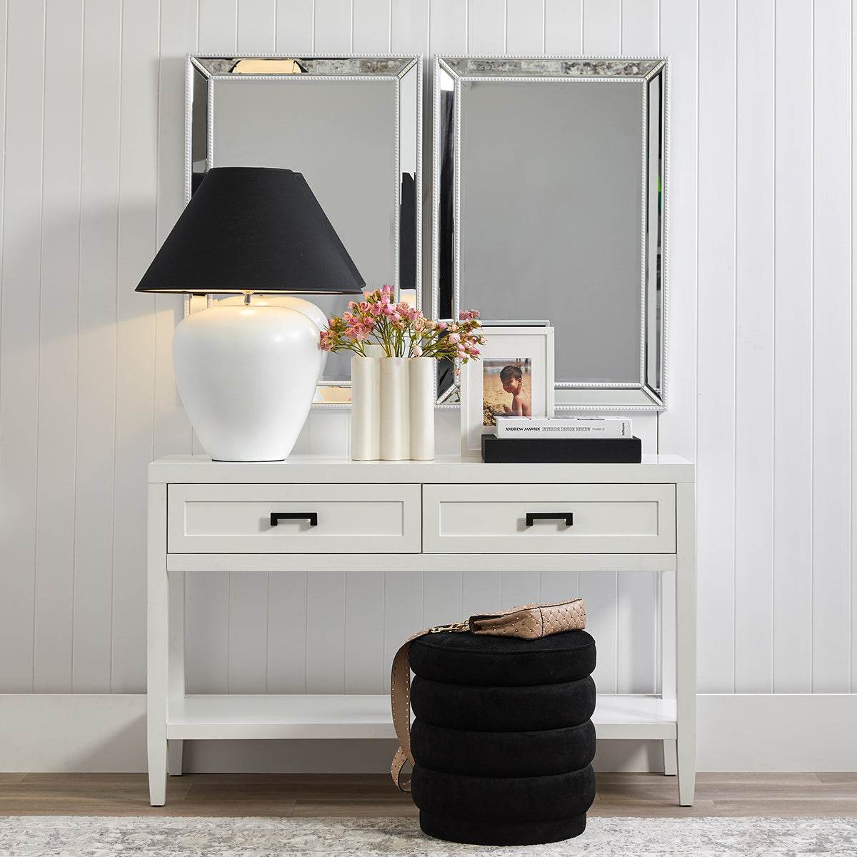 Peyton | Ceramic Table Lamp White (Black Shade) - Mirra Interiors