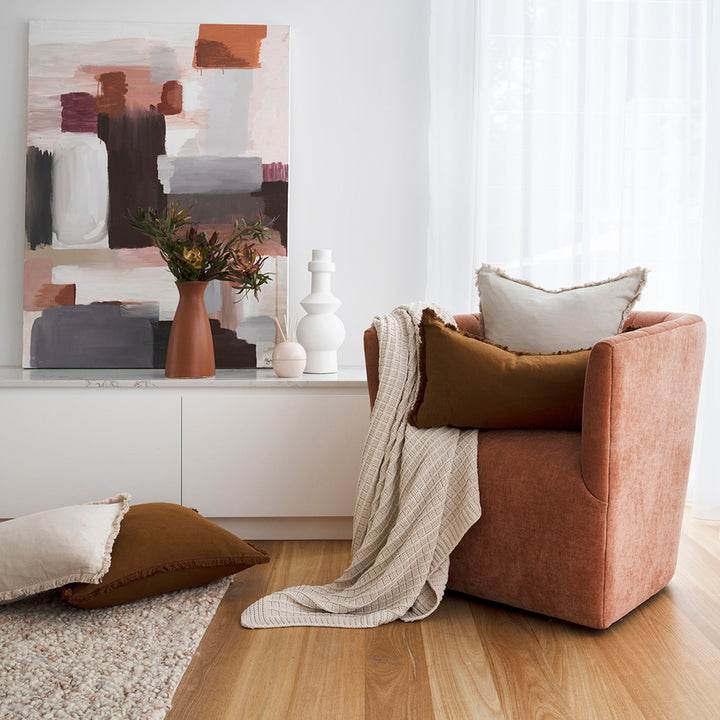 Eloise | Fringed Linen Lumbar Cushion Pebble - Mirra Interiors