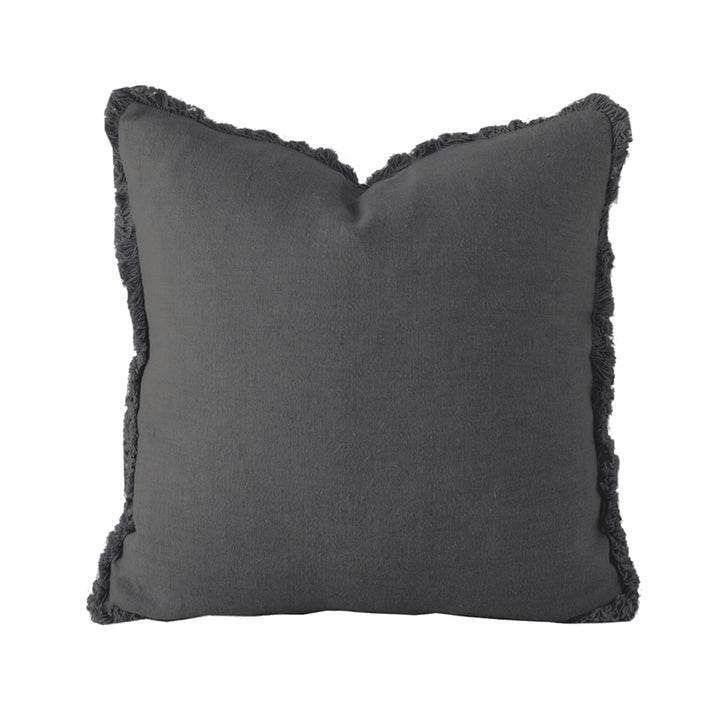 Eloise | Fringed Linen Cushion Charcoal - Mirra Interiors