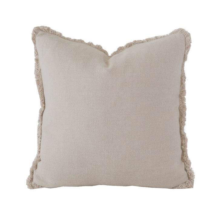 Eloise | Fringed Linen Cushion Pebble - Mirra Interiors