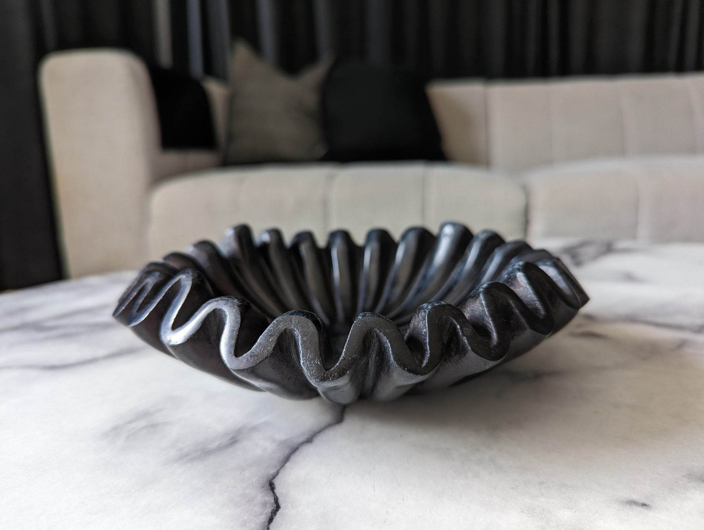 Lyra | Marble Fluted Ruffle Bowl Black - Mirra Interiors