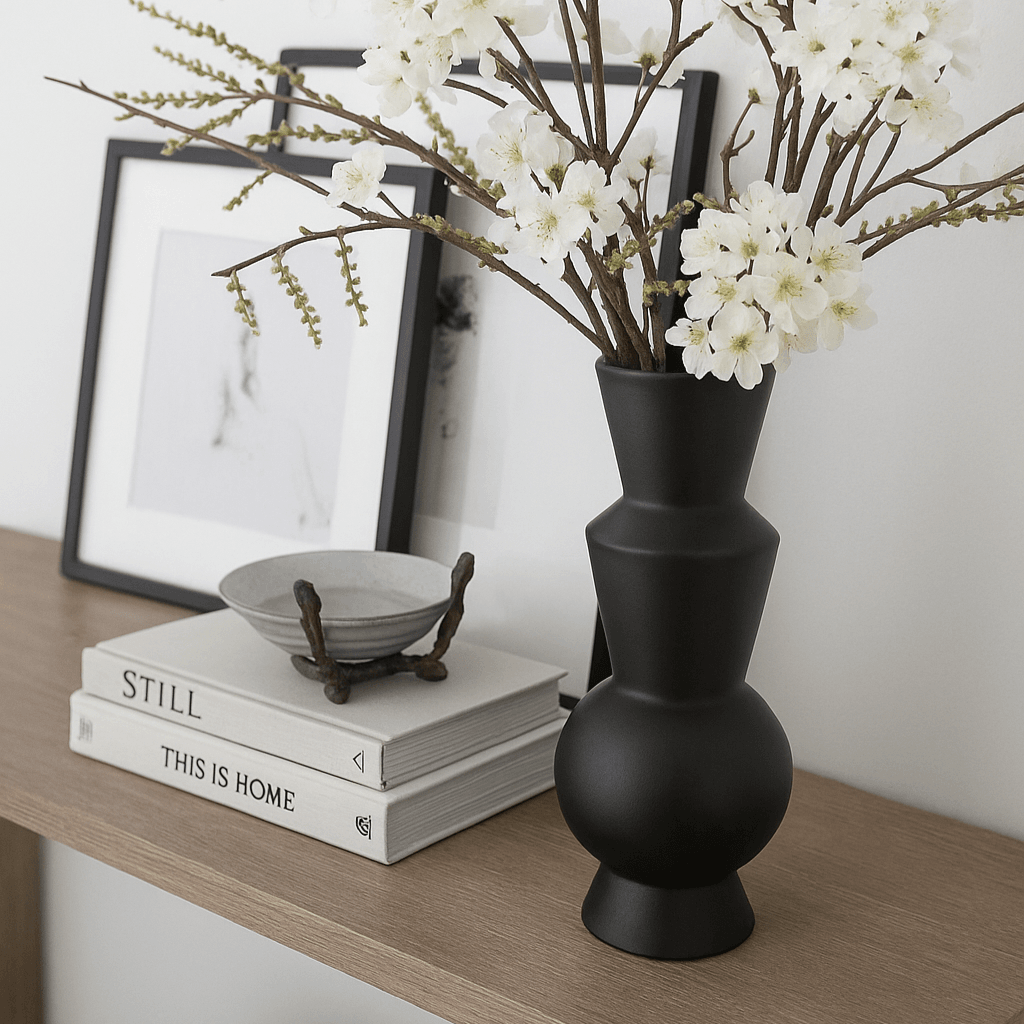 Amira | Porcelain Geometric Vase - Black - Mirra Interiors