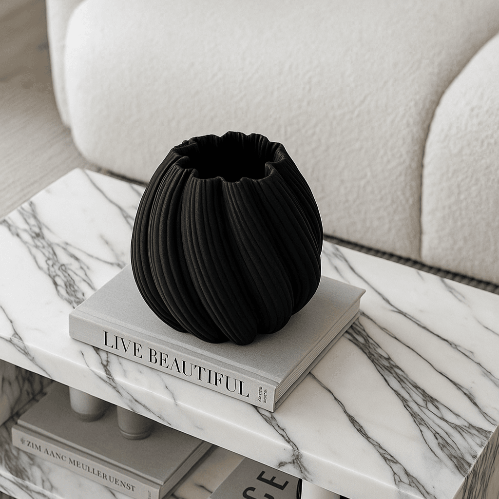 Giselle | Porcelain Twist Vase Black (Large) - Mirra Interiors