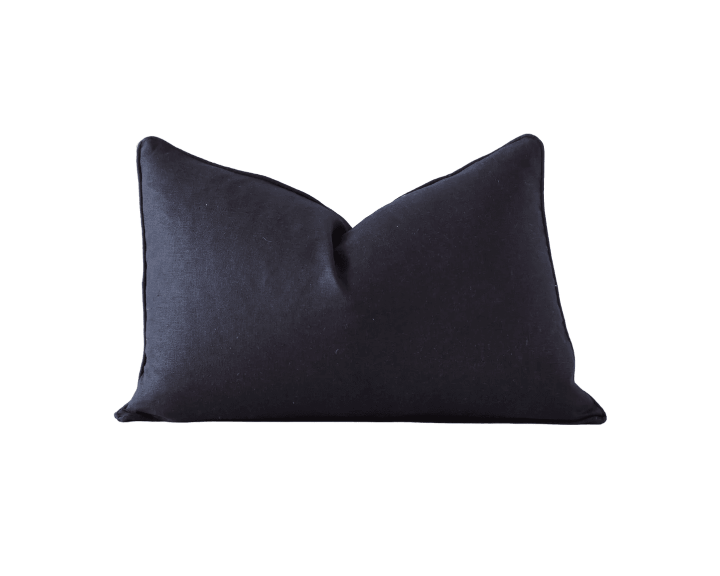 Calai | Self-Piped Linen Lumbar Cushion Black - Mirra Interiors