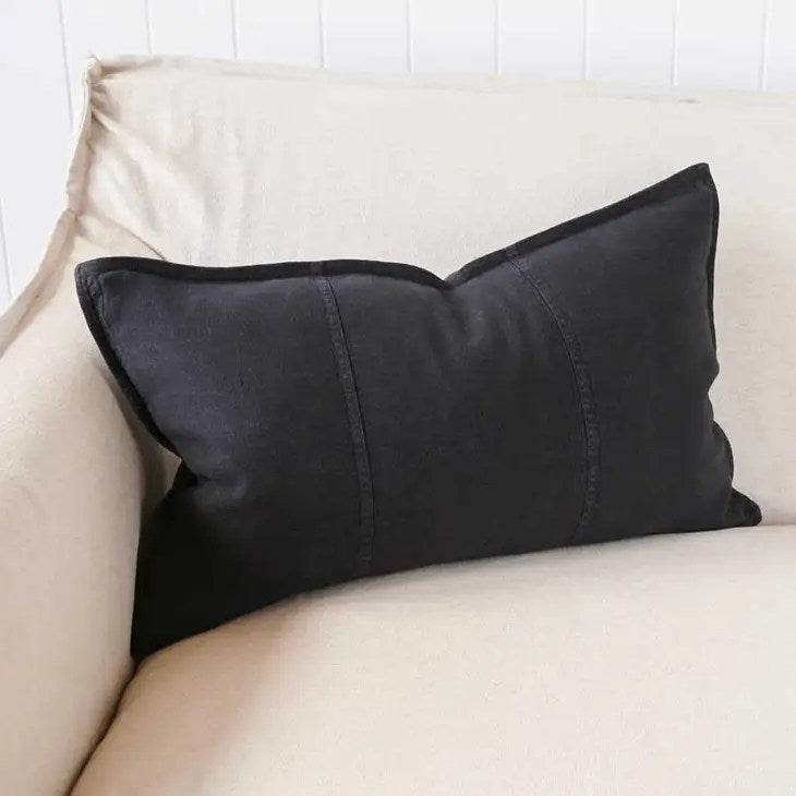 Luca®| Classic Linen Lumbar Cushion Black - Mirra Interiors