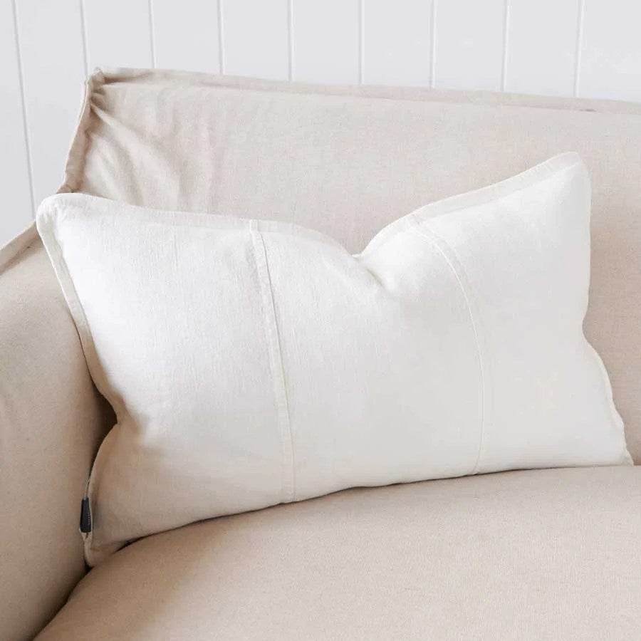 Luca®| Classic Linen Lumbar Cushion White - Mirra Interiors