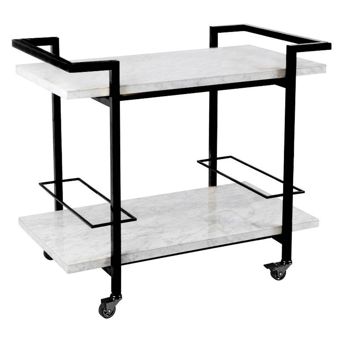 marble and black steel drinks trolly side view on white background