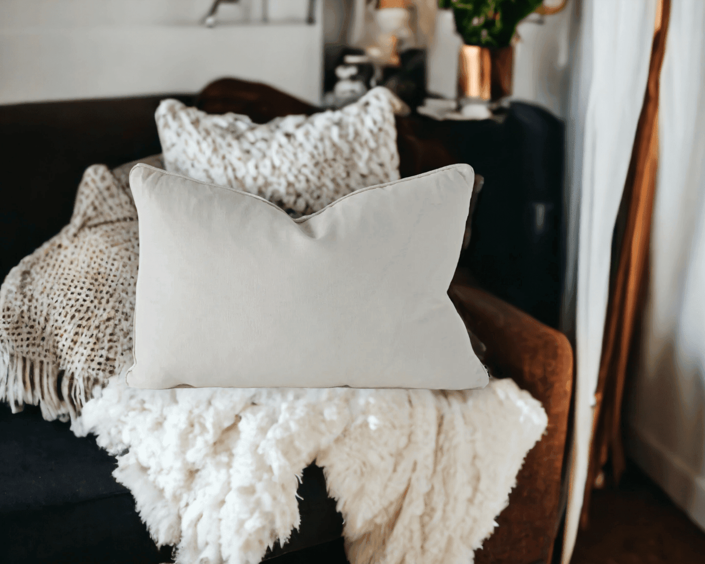 Calai | Self-Piped Linen Lumbar Cushion Cream - Mirra Interiors