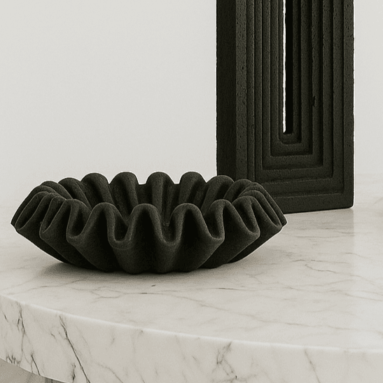 Lyra | Marble Fluted Ruffle Bowl Black - Mirra Interiors