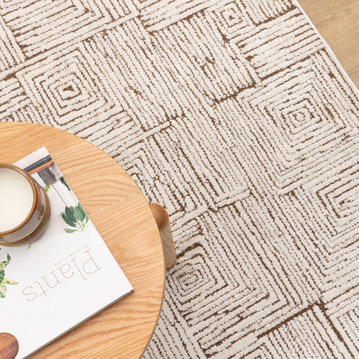 Mila Geometric Squares Cream Brown Rug - MIL8: New Arrival