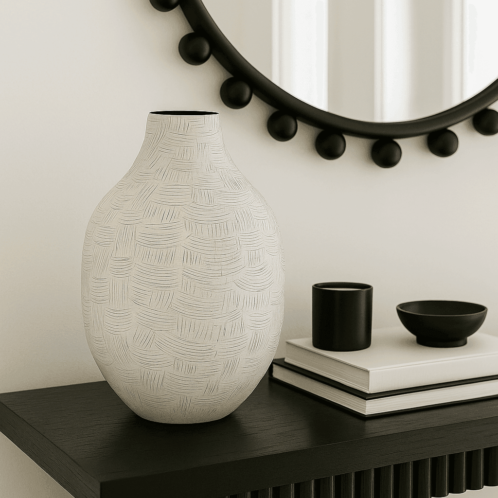Mae | Etched Metal Vase White - Mirra Interiors