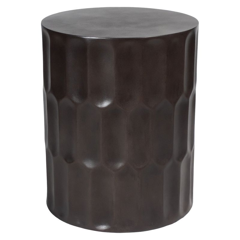 Dark brown textured cylindrical stool on a white background