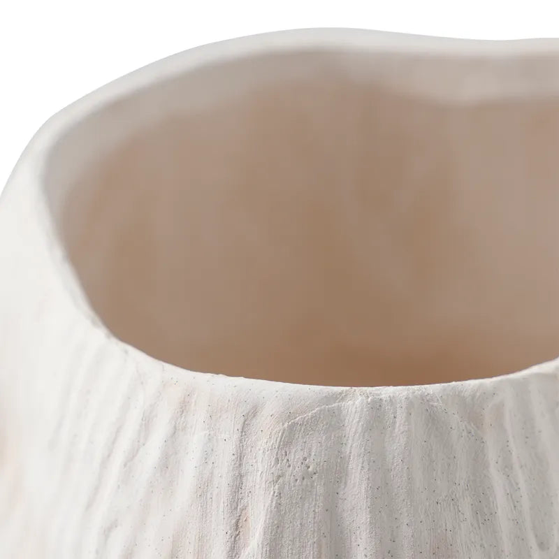 medium size white textured porcelain vase close up