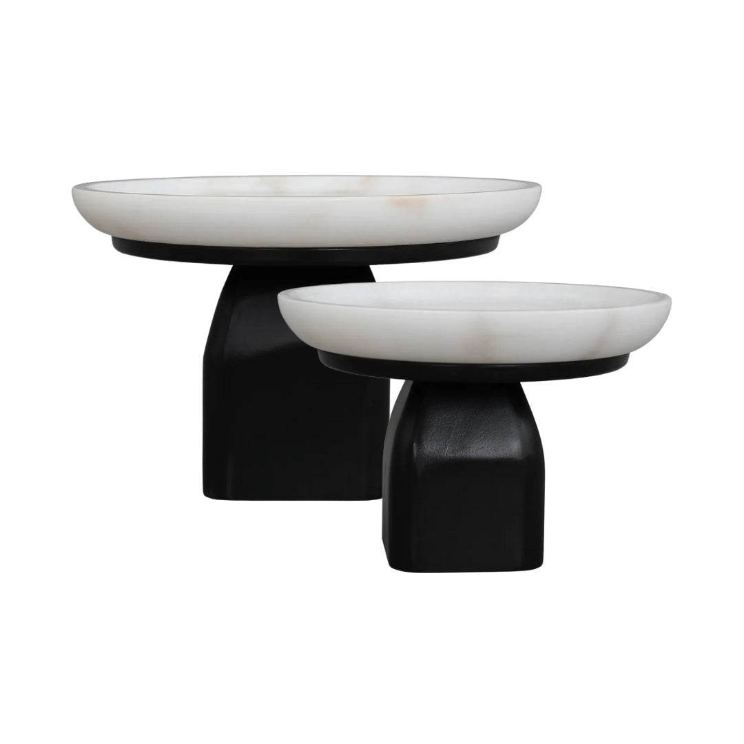 Eden | White Marble Pedestal Bowl - Black (Small) - Mirra Interiors