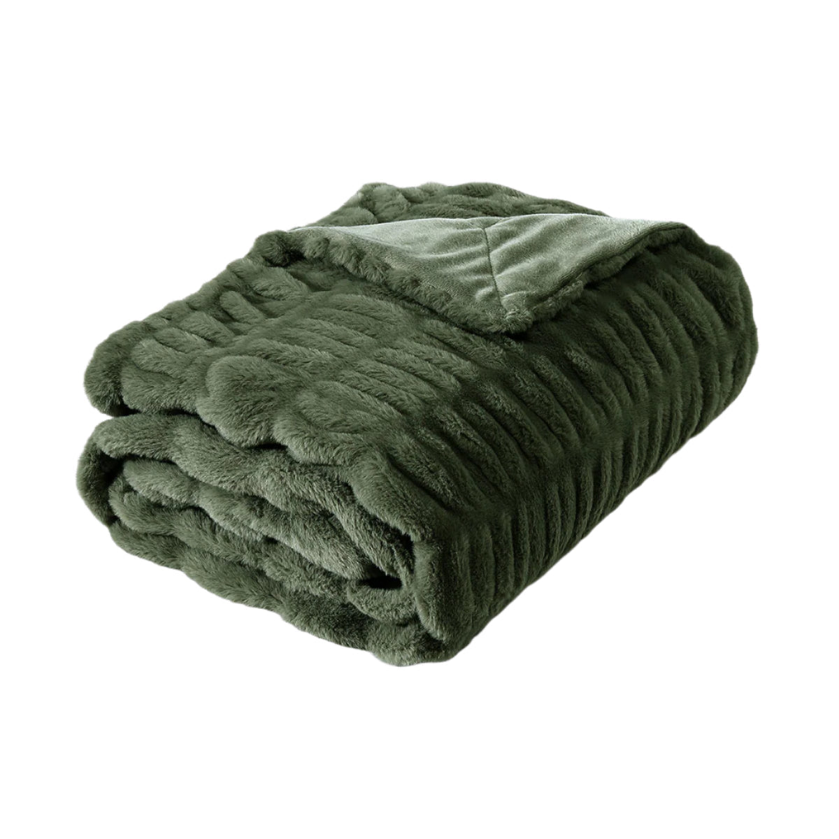 Folded Olive Khaki green blanket on a white background | Mirra Interiors