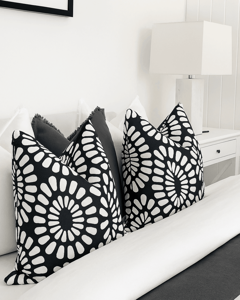 Diamond | Black 100% Linen Pattern Cushion (50x50cm) - Mirra Interiors