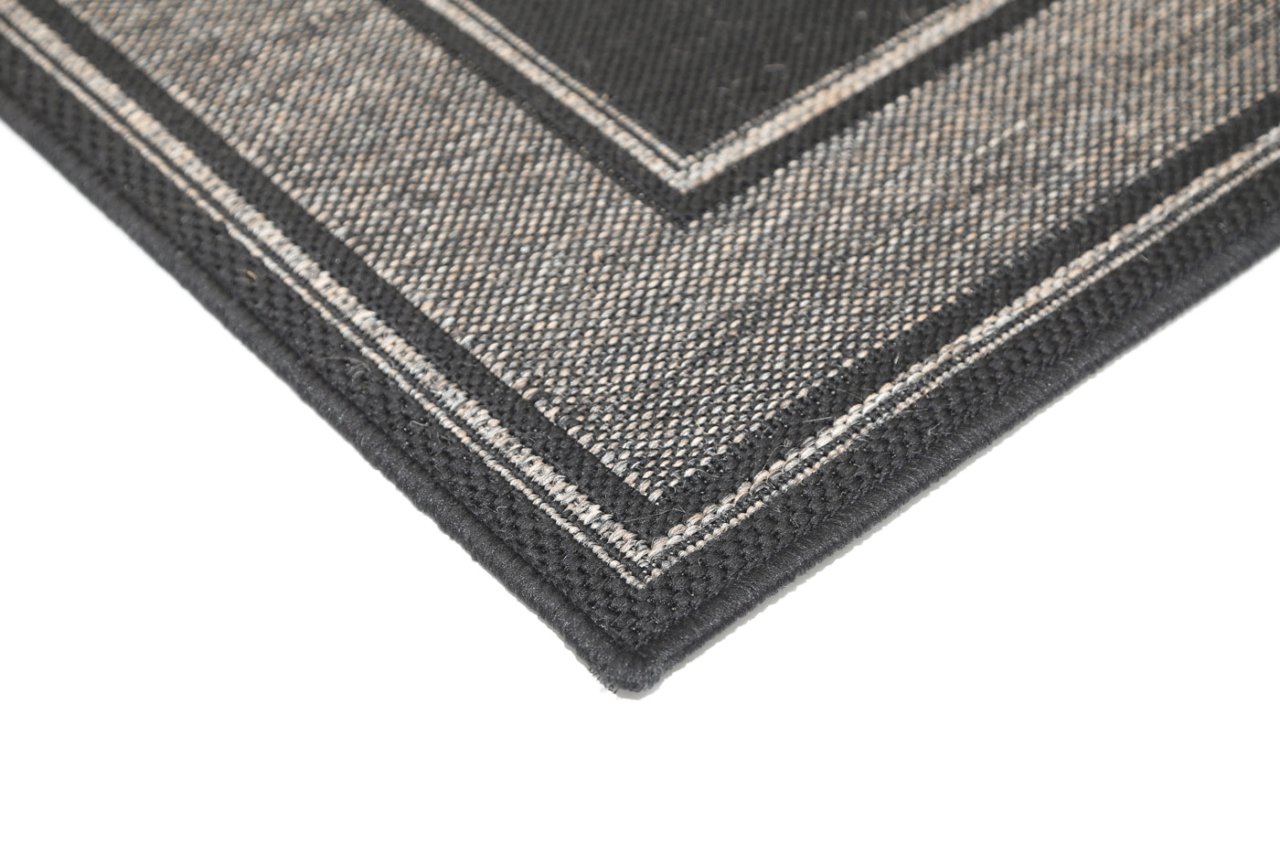 Sisalo | Bordered Line Pattern Rug - Black