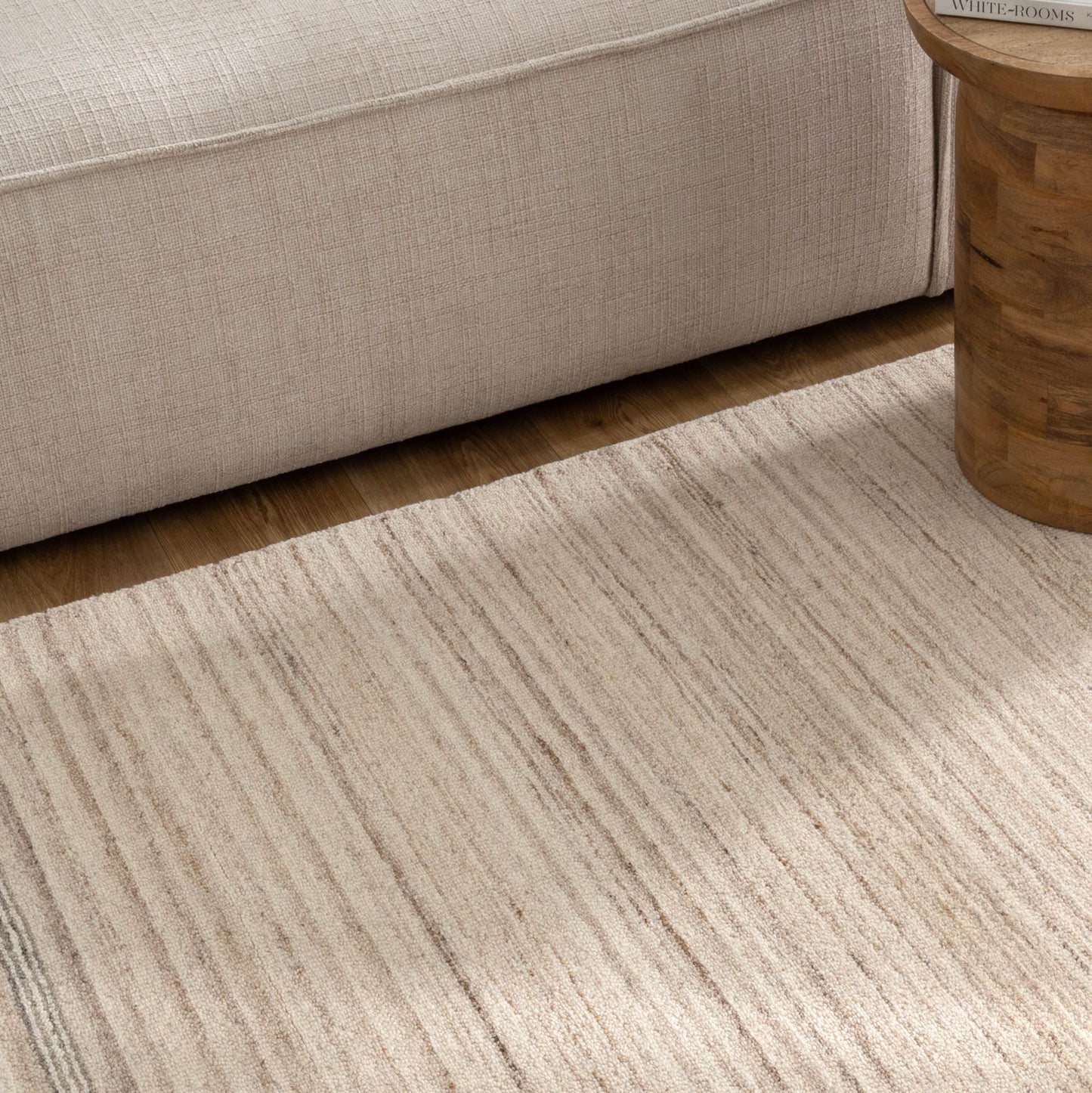 Praia Multi Stripe Beige Grey Wool Rug