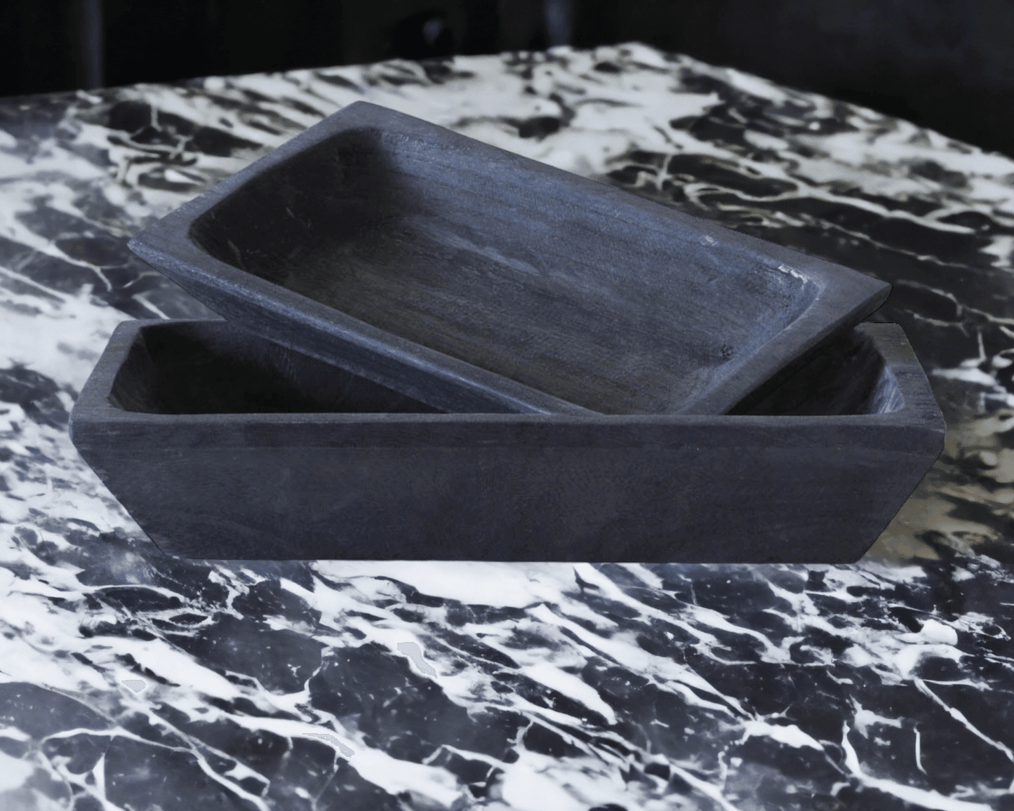 Essential | Decorative Timber Trays Black (Set of 2) - Mirra Interiors