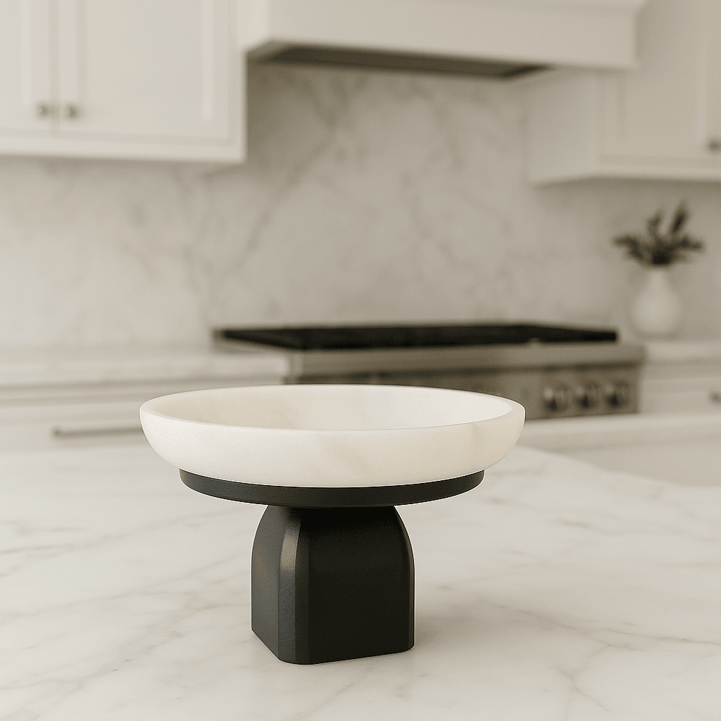 Eden | White Marble Pedestal Bowl - Black (Small) - Mirra Interiors