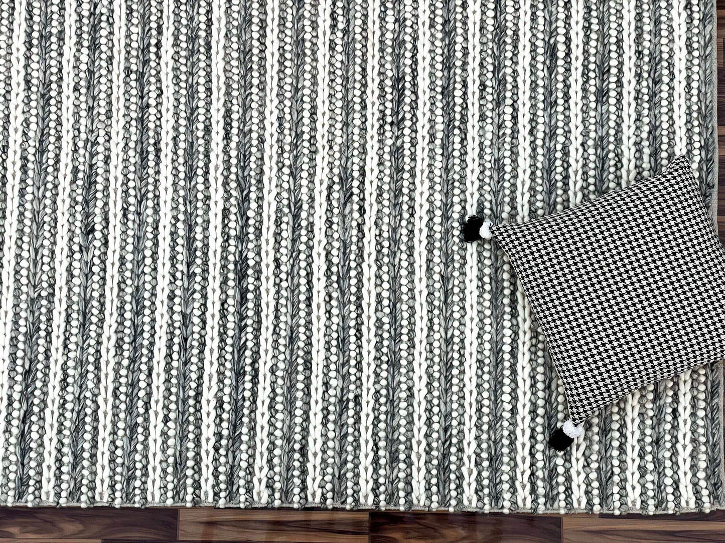 Saanvi | Stripe Wool Rug Grey - Mirra Interiors