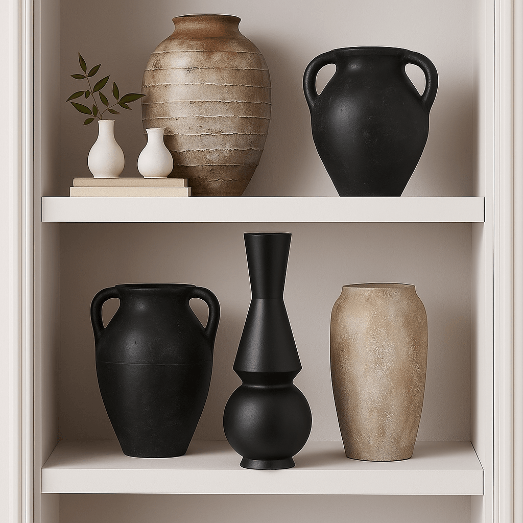 Alou | Porcelain Geometric Vase - Black - Mirra Interiors