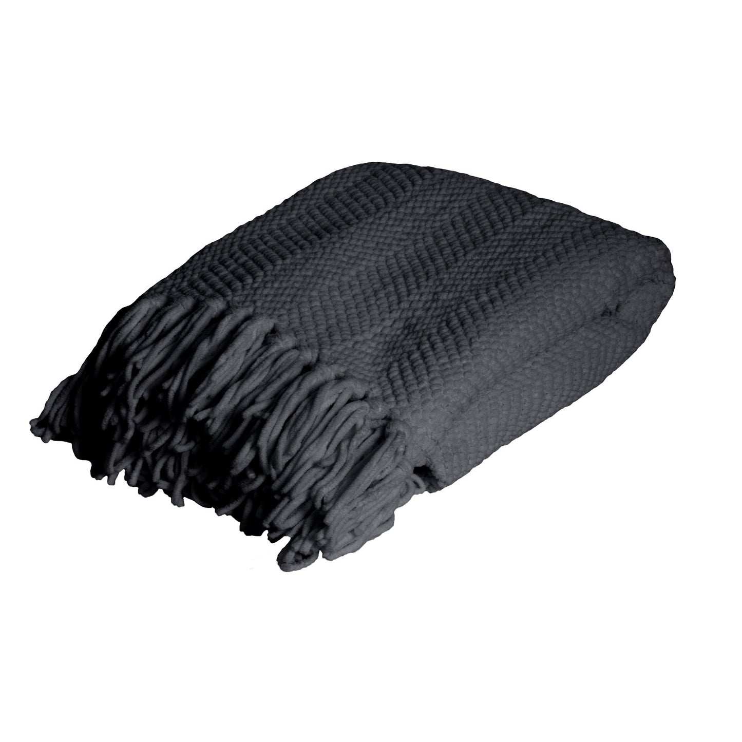 Harlow | Chevron Knit Throw Rug - Charcoal