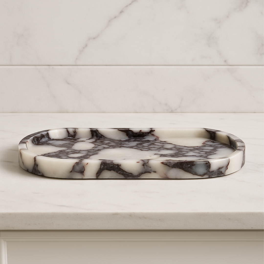 Natural Marble-patterned tray on a marble surface