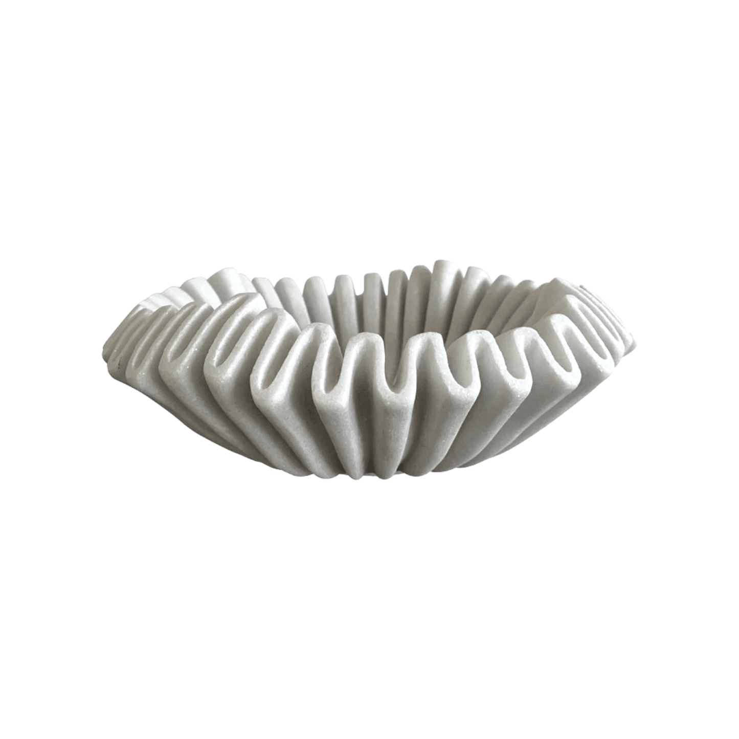 Lyra Hand Carved Marble Fluted Ruffle Bowl White | Mirra Interiors