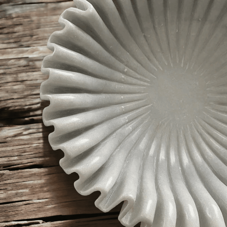 Lyra | Marble Fluted Ruffle Bowl White - Mirra Interiors