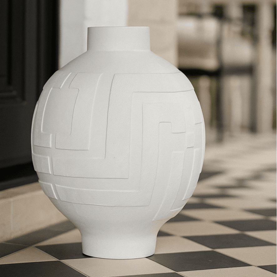 Callista | Greek Key Vase - White (Medium) - Mirra Interiors