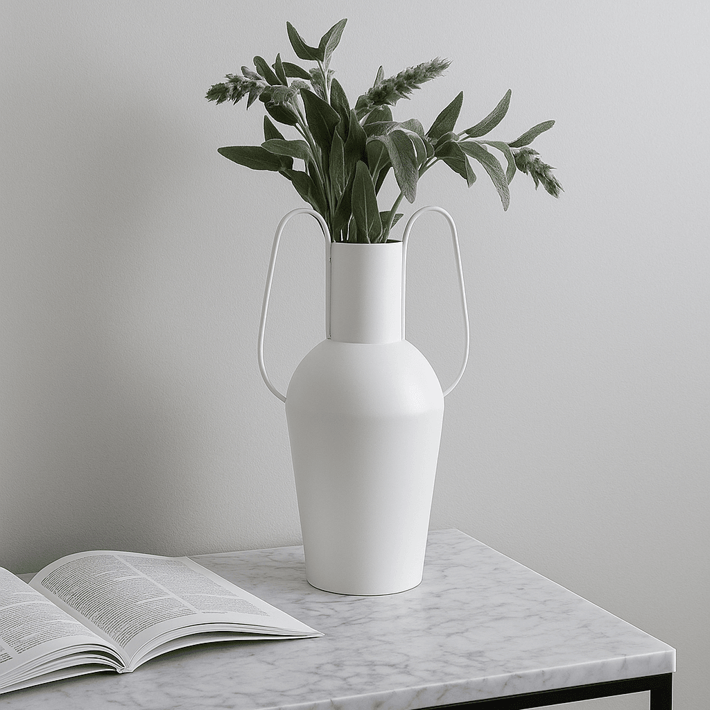 Avante | Metal Handle Vase - White - Mirra Interiors