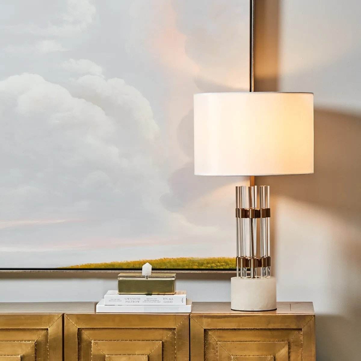Astrid | Marble & Glass Table Lamp Brass - Mirra Interiors
