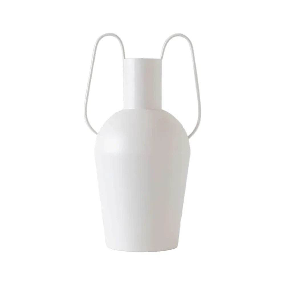 Avante | Metal Handle Vase White - Mirra Interiors