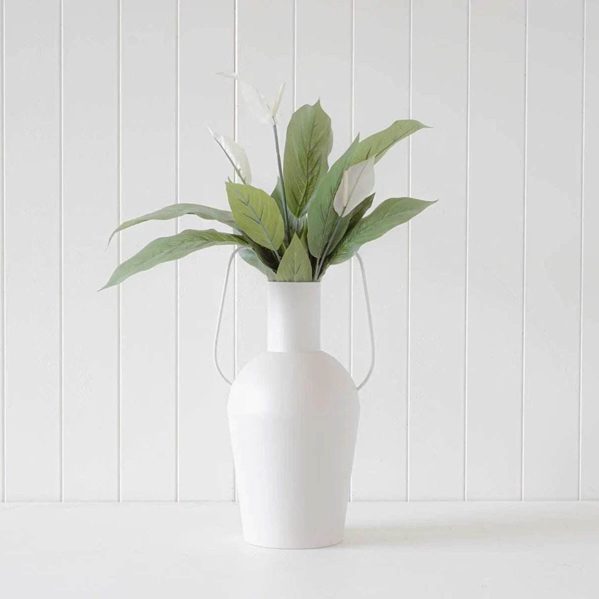 Avante | Metal Handle Vase White - Mirra Interiors