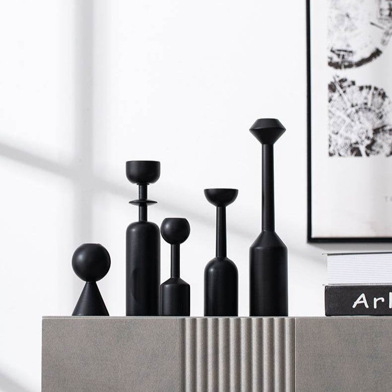 Minimalist Wooden Candle Holder Set of 5 Black - Mirra Interiors