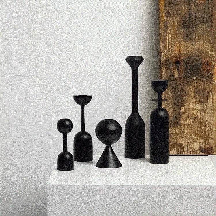Minimalist Wooden Candle Holder Set of 5 Black - Mirra Interiors