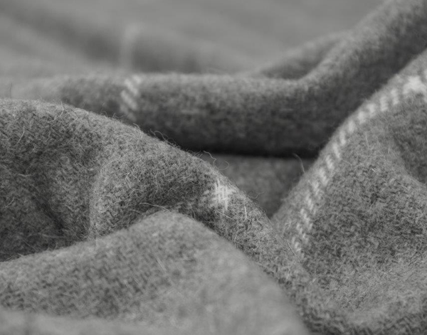 Close-up of textured gray check throw rug