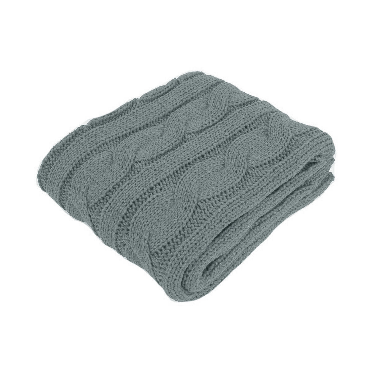 Folded grey knit blanket on a white background | Mirra Interiors