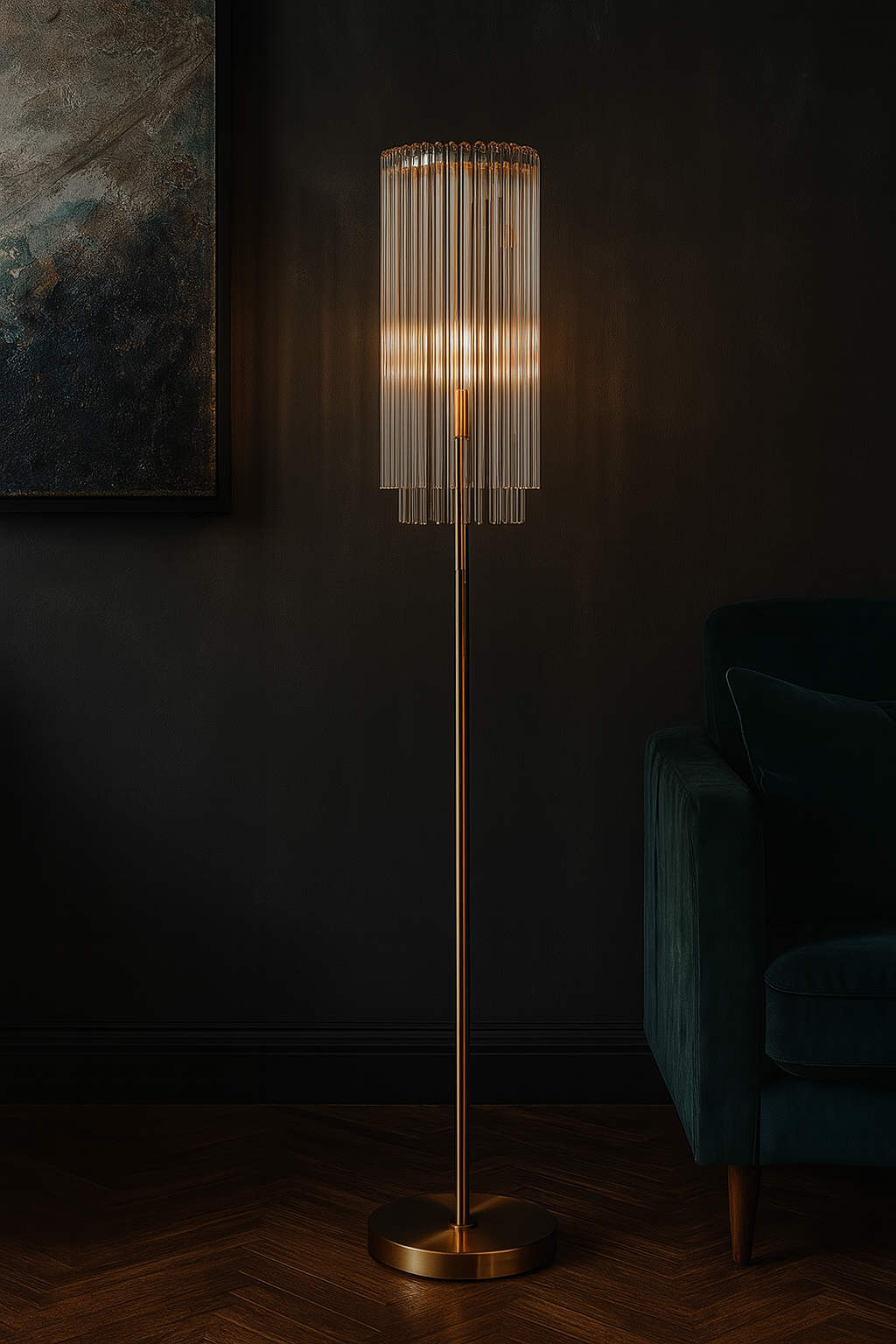 Zella | Glass Rod Floor Lamp - Brass