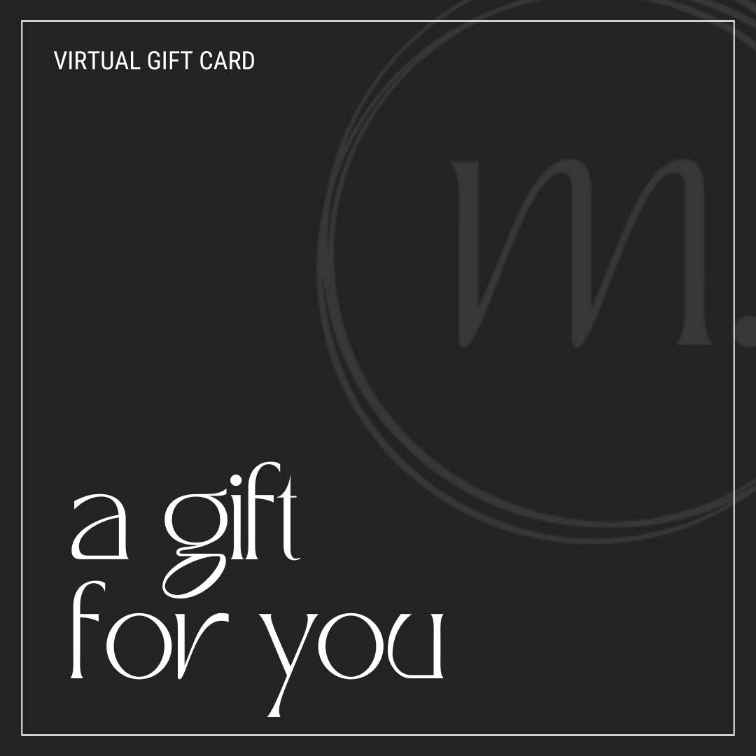 Modern home decor gift card design featuring a sleek black background and stylish text