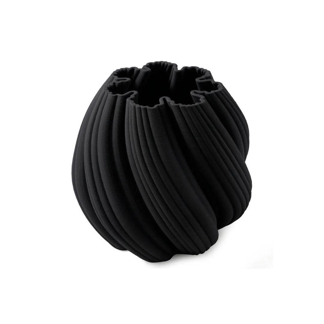 Mirra Interiors modern twist vase decor in black with a unique ribbed design