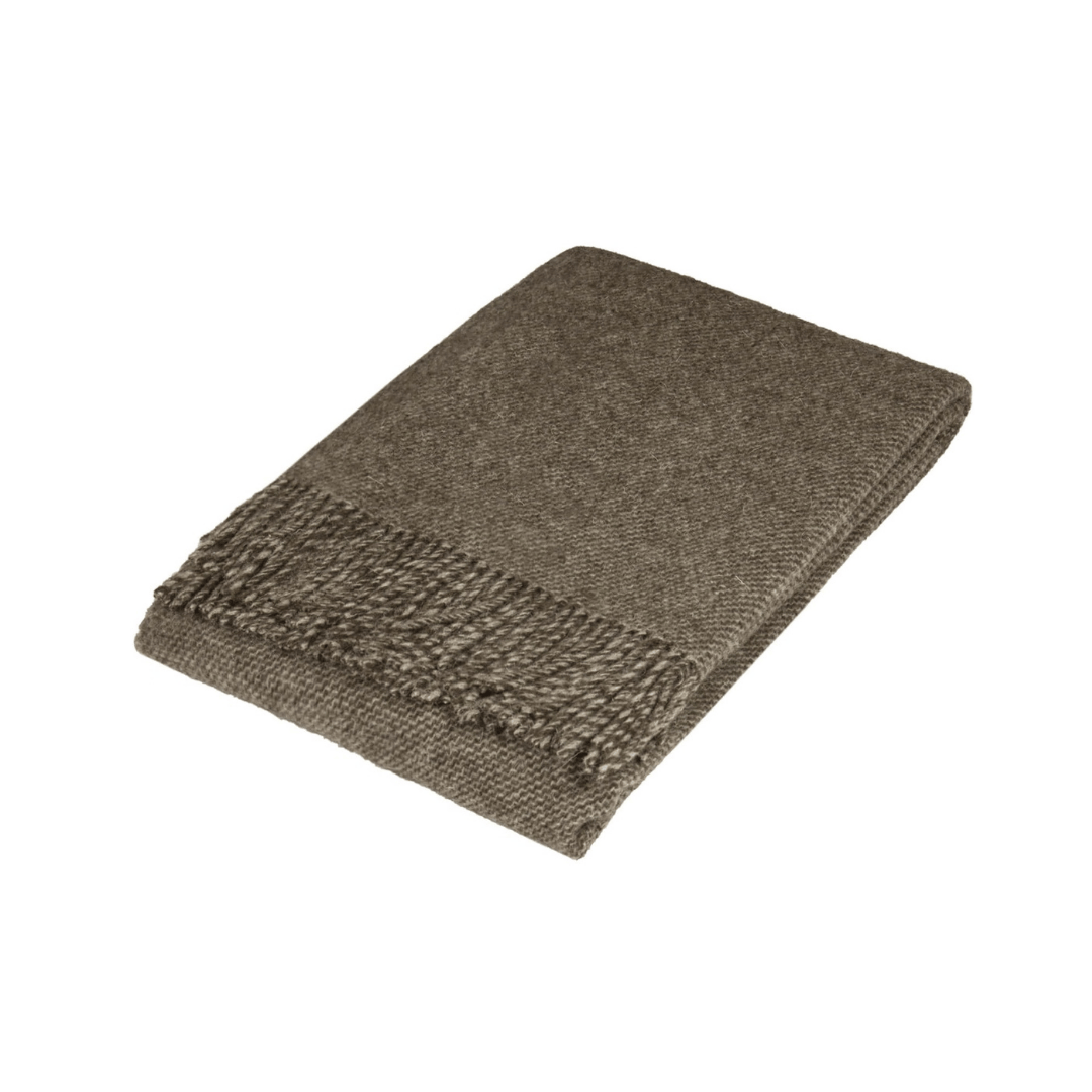 Brown knitted throw blanket on a white background