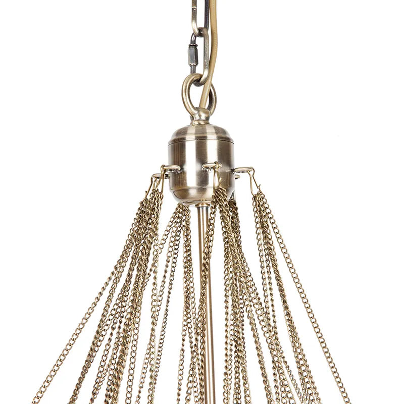 Decorative hanging orb pendant with multiple chains on a white background