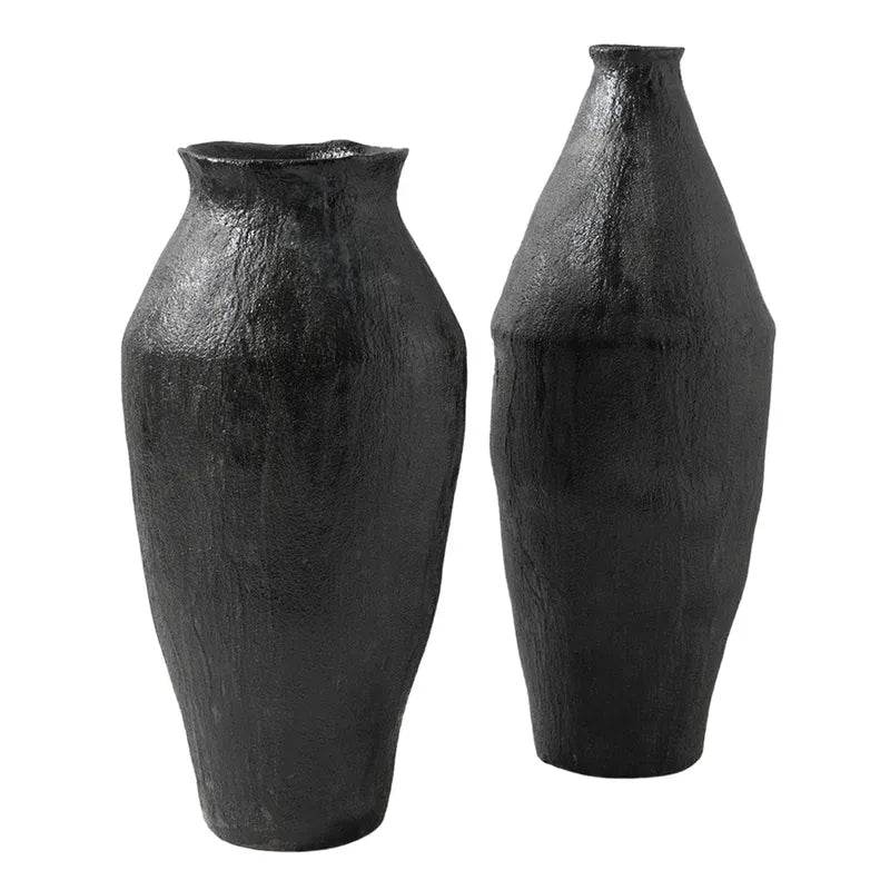 Artisan textured black porcelain vase set for stylish home decor and elegant displays by Mirra Interiors